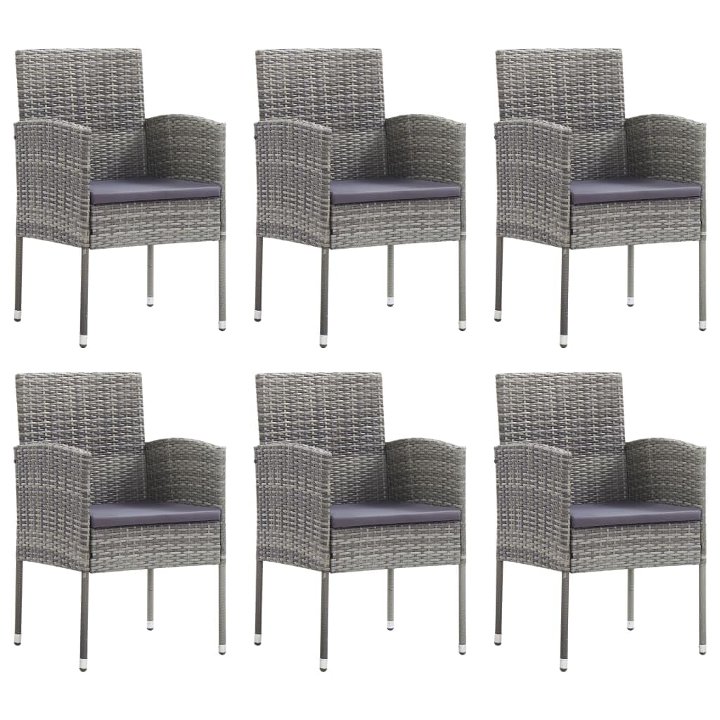 vidaXL - Modern Poly Rattan and Steel 7-Piece Patio Dining Set in Gray with Comfortable Cushions and Glass Table Top for Outdoor, Garden, Patio