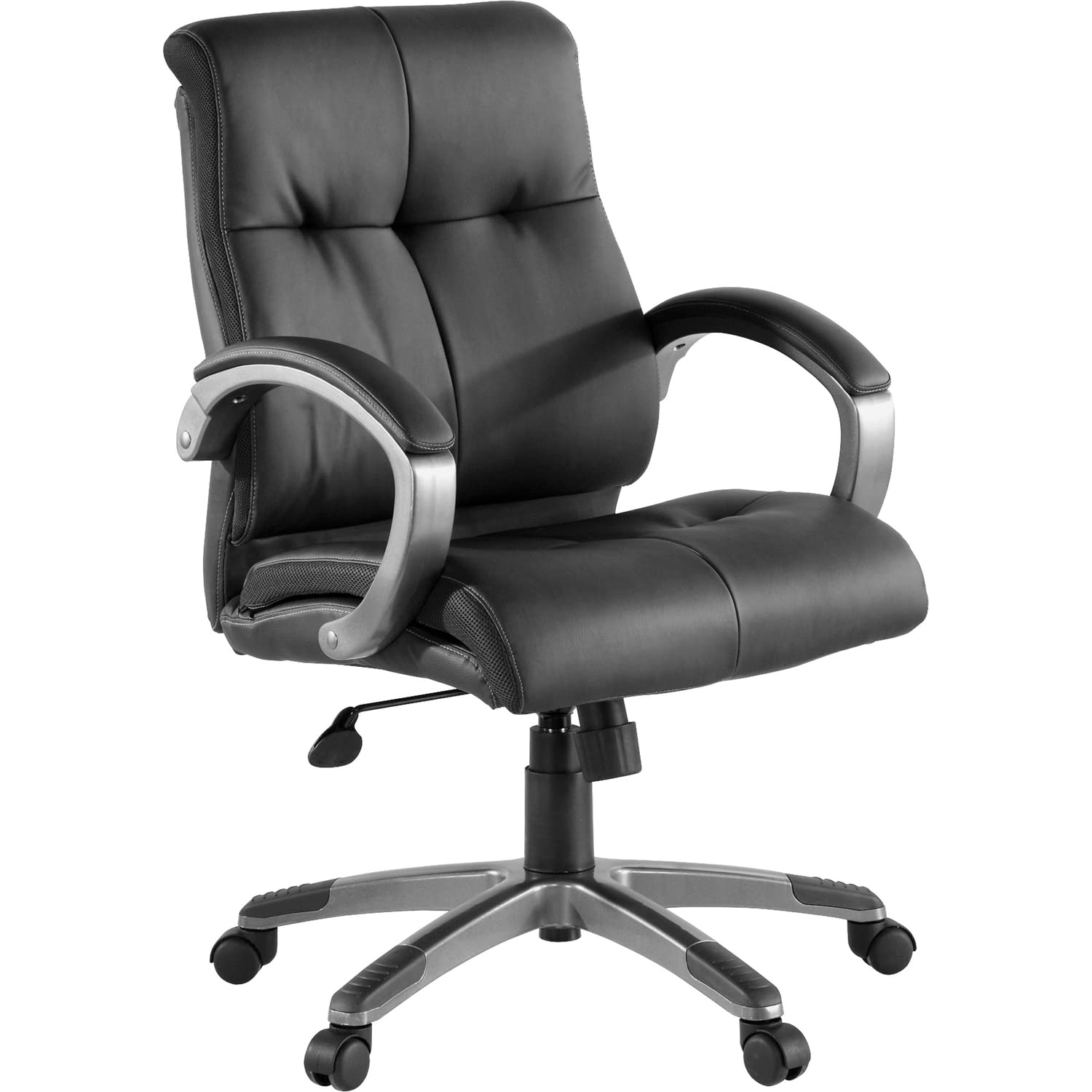 Lorell 62622 Executive Chair, Bonded Leather, Low-Back, 27-Inch X32-Inch X41-Inch , Bk/Silver