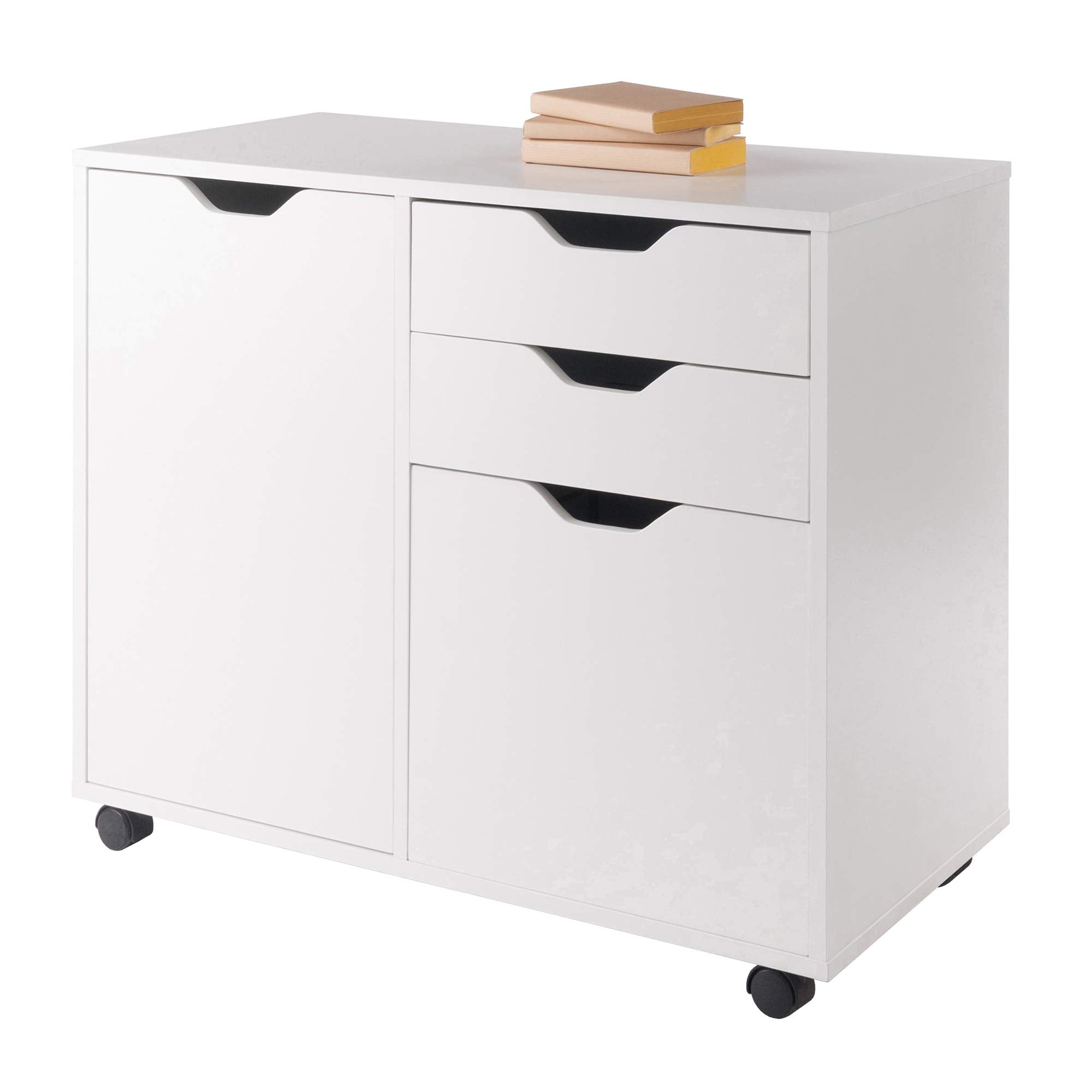 Winsome Halifax Storage Mobile Cabinets, 1 Large Door, 3 Drawers, for Home Office, White