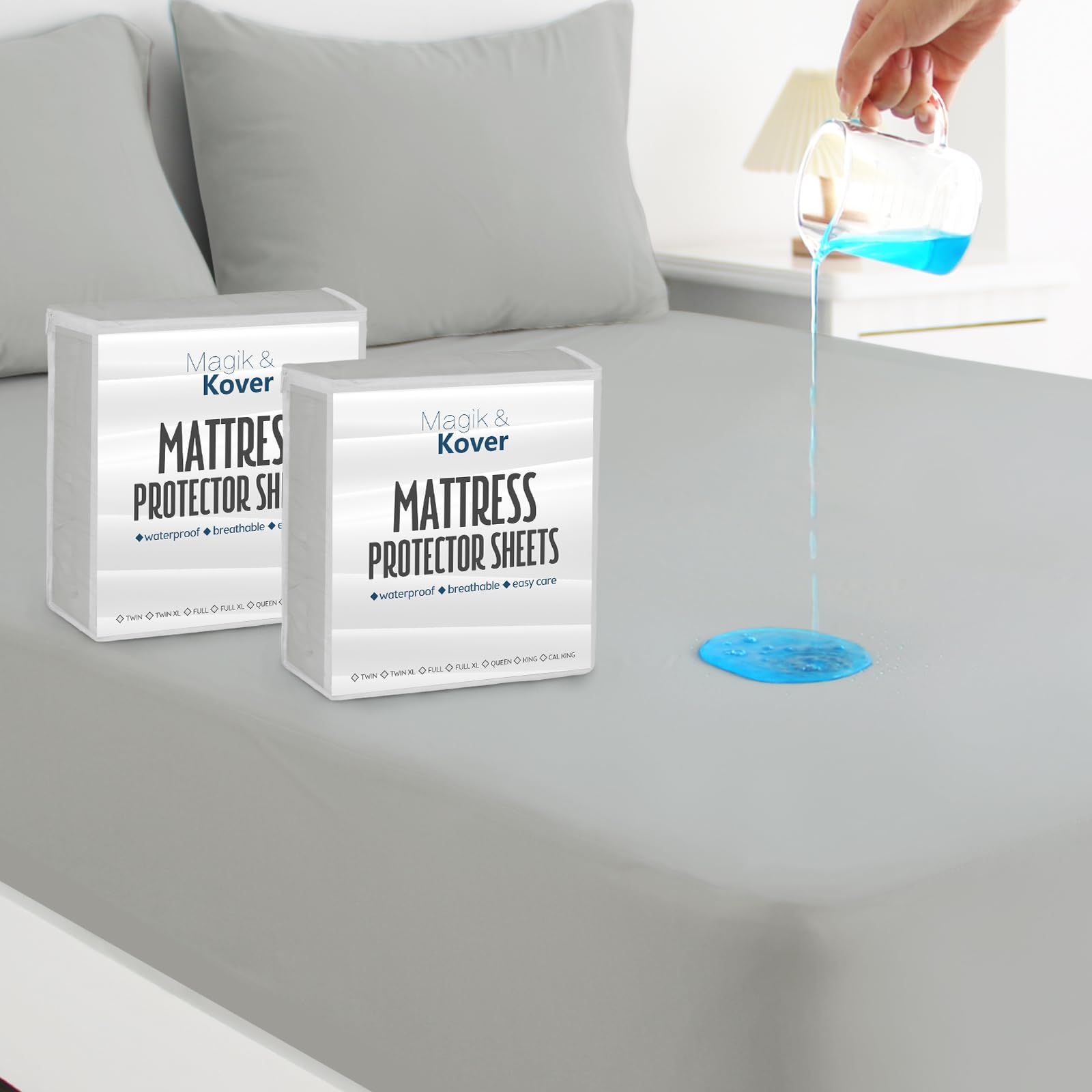 Magik & Kover Queen Mattress Protector Waterproof Cover 2 Pack, Waterproof Bed Queen Fitted Sheet Only, Machine Washable 18'' De