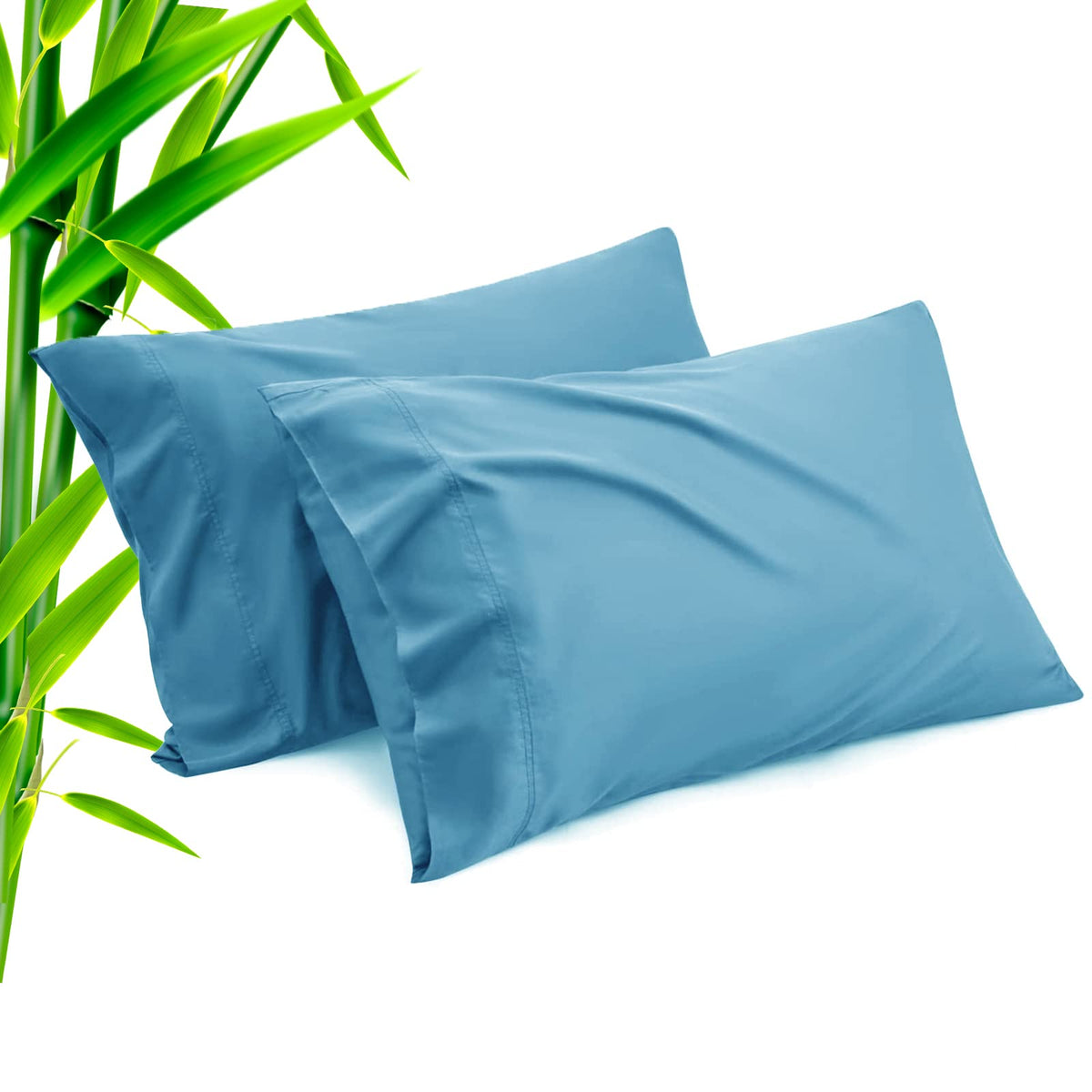 Telus Blue Pillow Cases King Size 2 Pack, Bamboo Rayon Cooling Pillowcases With Envelope Closure, Cool Breathable Pillow Cover F