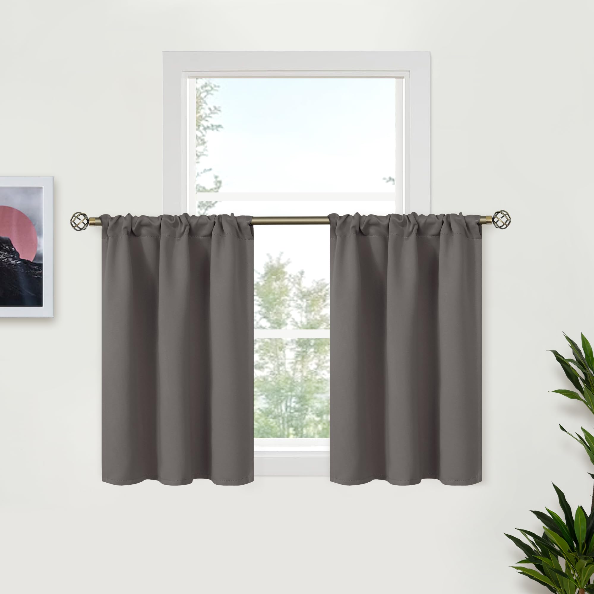 Bgment Short Blackout Curtains 36 Inches Length - Rod Pocket Thermal Insulated Privacy Darkening Window Drapes For Kitchen Bedro