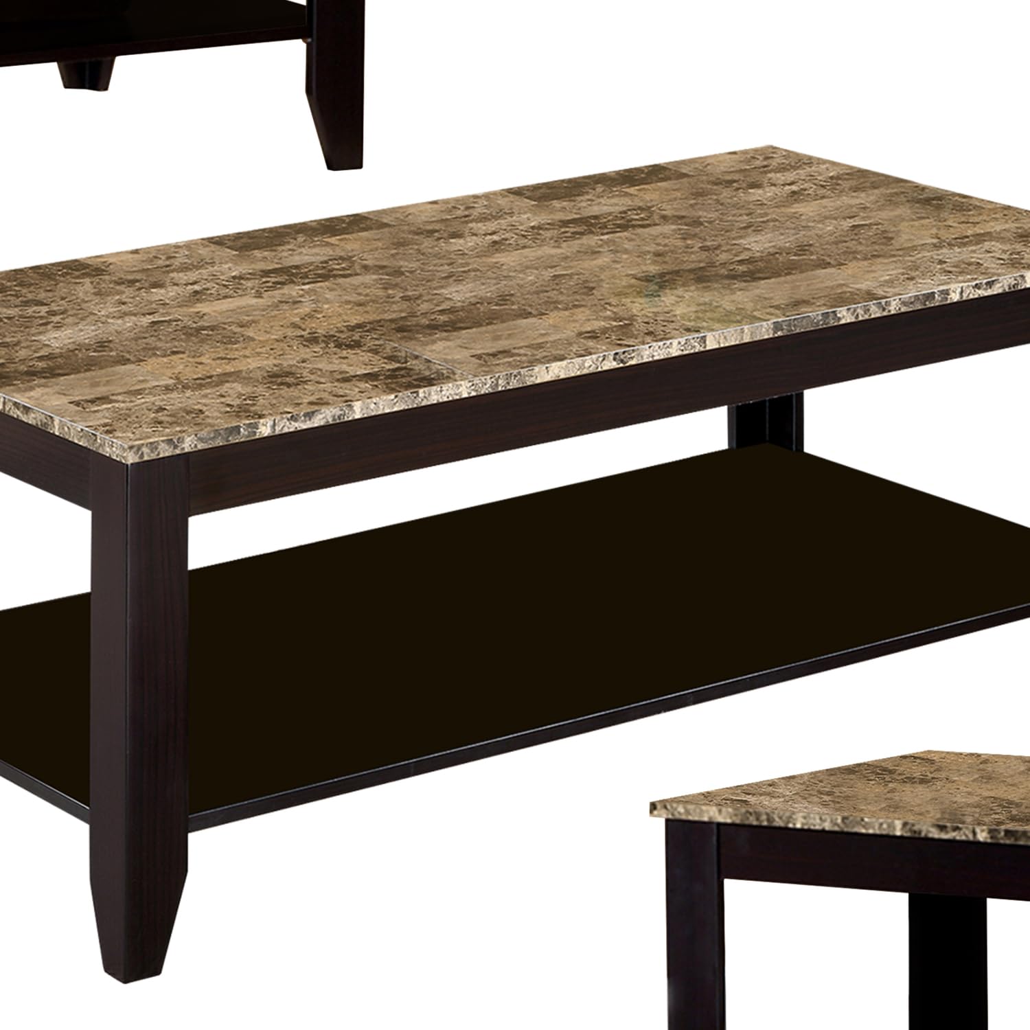 Benzara, Brown Wood And Faux Marble Coffee Table Set With Open Bottom Shelves, Pack Of Three