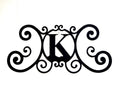 BookishBunny Monogram Initial Letter A-Z Wrought Iron Metal Scrolled Door Wall Decoration Plaque Art, 24 x 11 inch 2mm Thick (K)