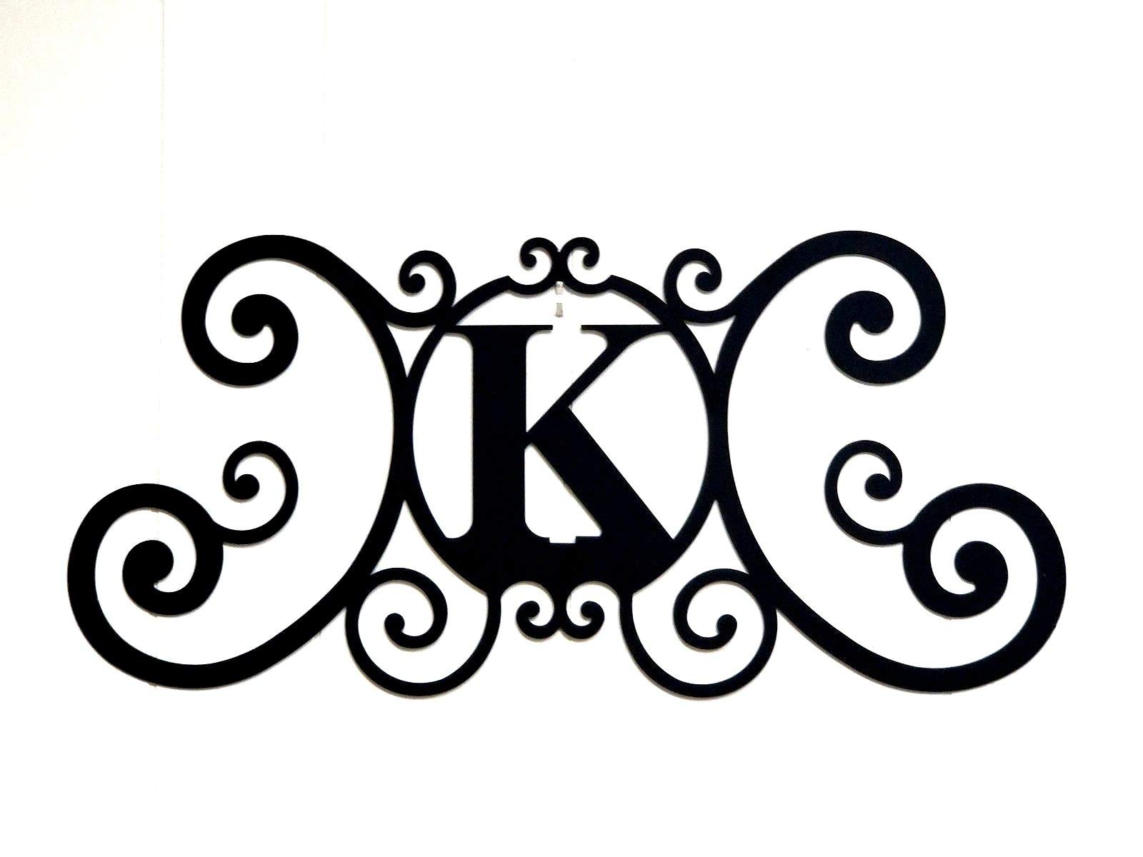 BookishBunny Monogram Initial Letter A-Z Wrought Iron Metal Scrolled Door Wall Decoration Plaque Art, 24 x 11 inch 2mm Thick (K)