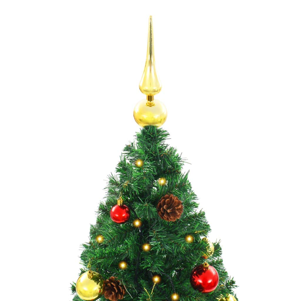 Vidaxl Artificial Christmas Tree With Baubles And Leds Holiday Home Living Room Office Garden Terrance Ornament Decor Xmas Decoration Green 7 Ft
