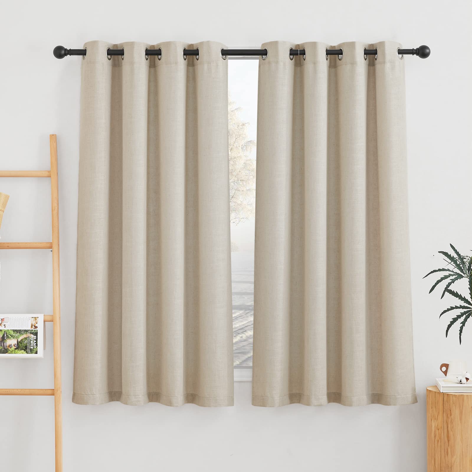 Nicetown Linen Curtains Taupe 63 Inch Long For Nursery, Grommet Top Semi Sheer Privacy Linen Weave Window Drapes Light Filtering