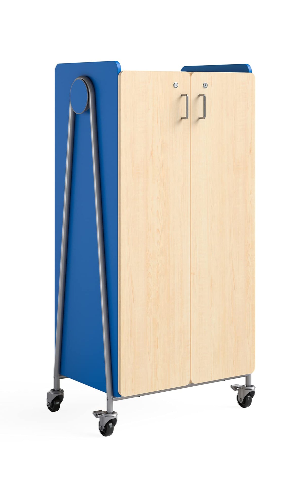 Safco Products 3935SBU Whiffle Typical 15, Double Column 14-Tote 2-Shelf Doored Rolling Storage Cart with Magnetic Dry-Erase Back, Spectrum Blue, 60&quot; H, Tall