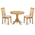 East West Furniture ANTI3-OAK-C 3 Piece Kitchen Table & Chairs Set Contains a Round Dining Room Table with Pedestal and 2 Linen Fabric Dining Room Chairs, 36x36 Inch, Oak