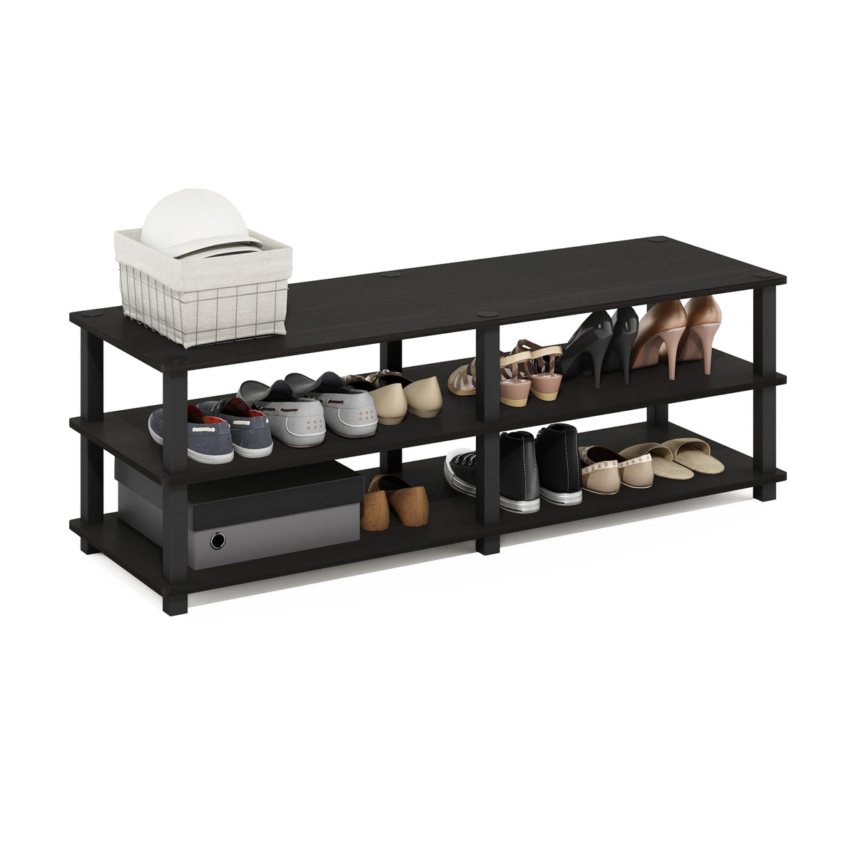 Furinno Turnstube No Toolsfurinno Turnstube No Tools 3Tier Wide Storage Bench, Espresso/Black, 47Inch Wide