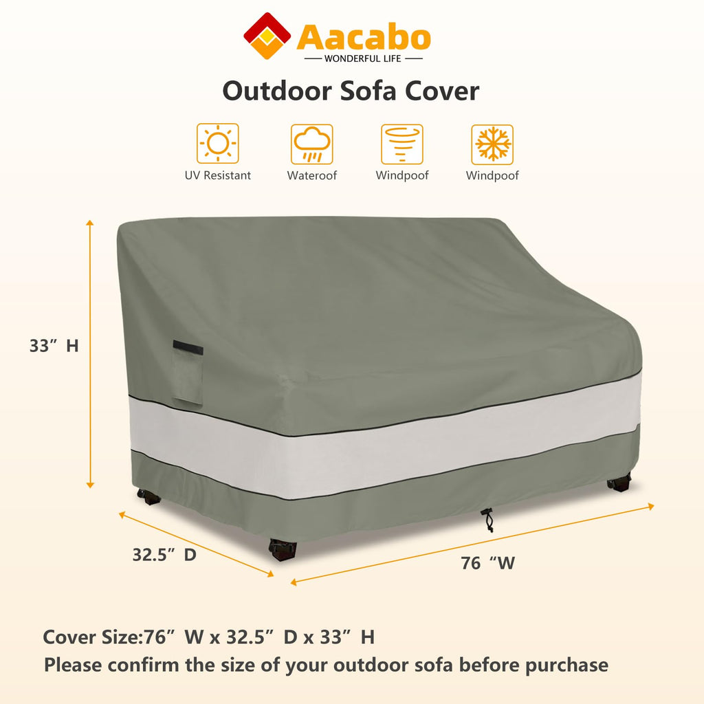 Outdoor Sofa Cover,Patio Loveseat Cover,3-Seater Bench Cover,Waterproof Heavy Duty Patio Furniture Covers,76W X 32.5D X 33H Inches