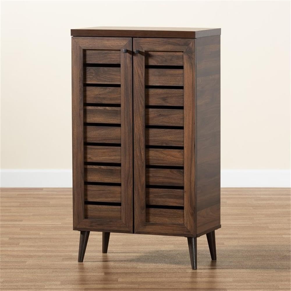 Baxton Studio Salma Modern and Contemporary Walnut Brown Finished Wood 2-Door Shoe Storage Cabinet
