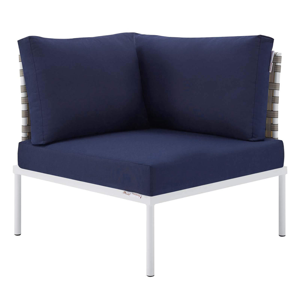Modway Harmony Outdoor Patio Basket Weave Sectional Sofa Corner Chair in Tan Navy