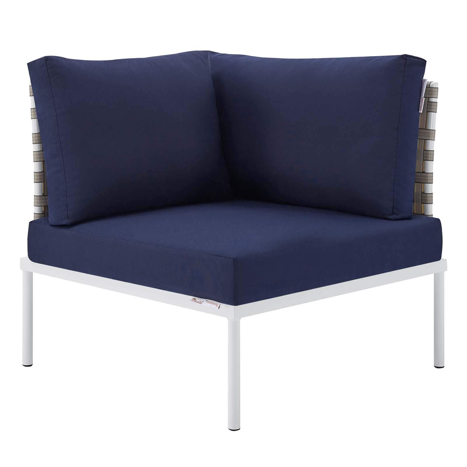 Modway Harmony Outdoor Patio Basket Weave Sectional Sofa Corner Chair in Tan Navy