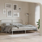 vidaXL Metal Bed Frame with Headboard - White, King Size (76x79.9) - Durable Steel Slats, Extra Storage Space