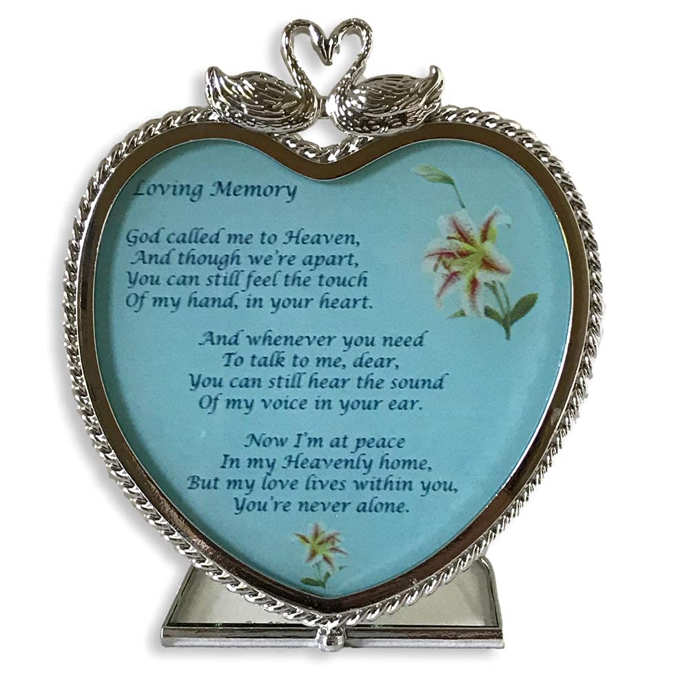in Loving Memory Heart Candle Holder - God Called Me to Heaven Swans and Floral Design Memorial Gift Measures 3X4X4