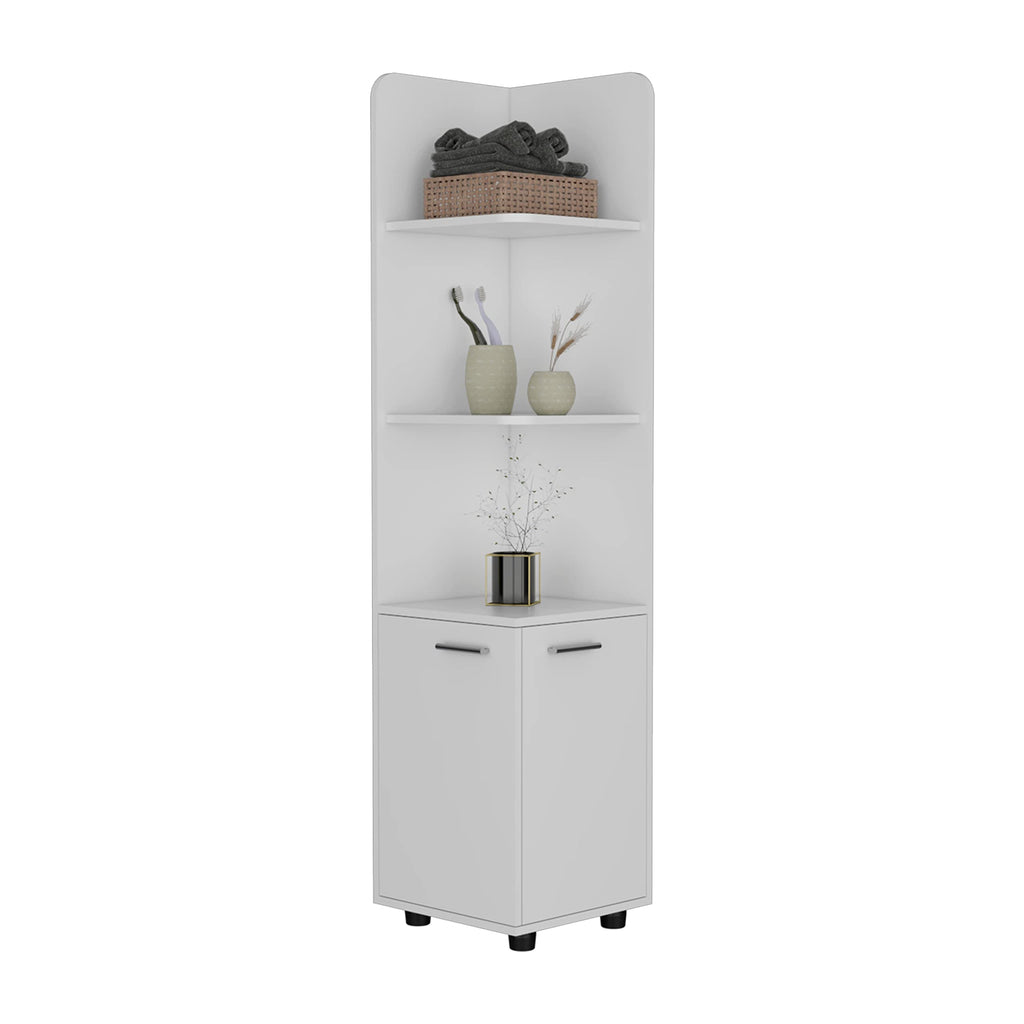 Depot E-Shop Vestal Tall Corner Cabinet With 3-Tier Shelf And 2-Door, White