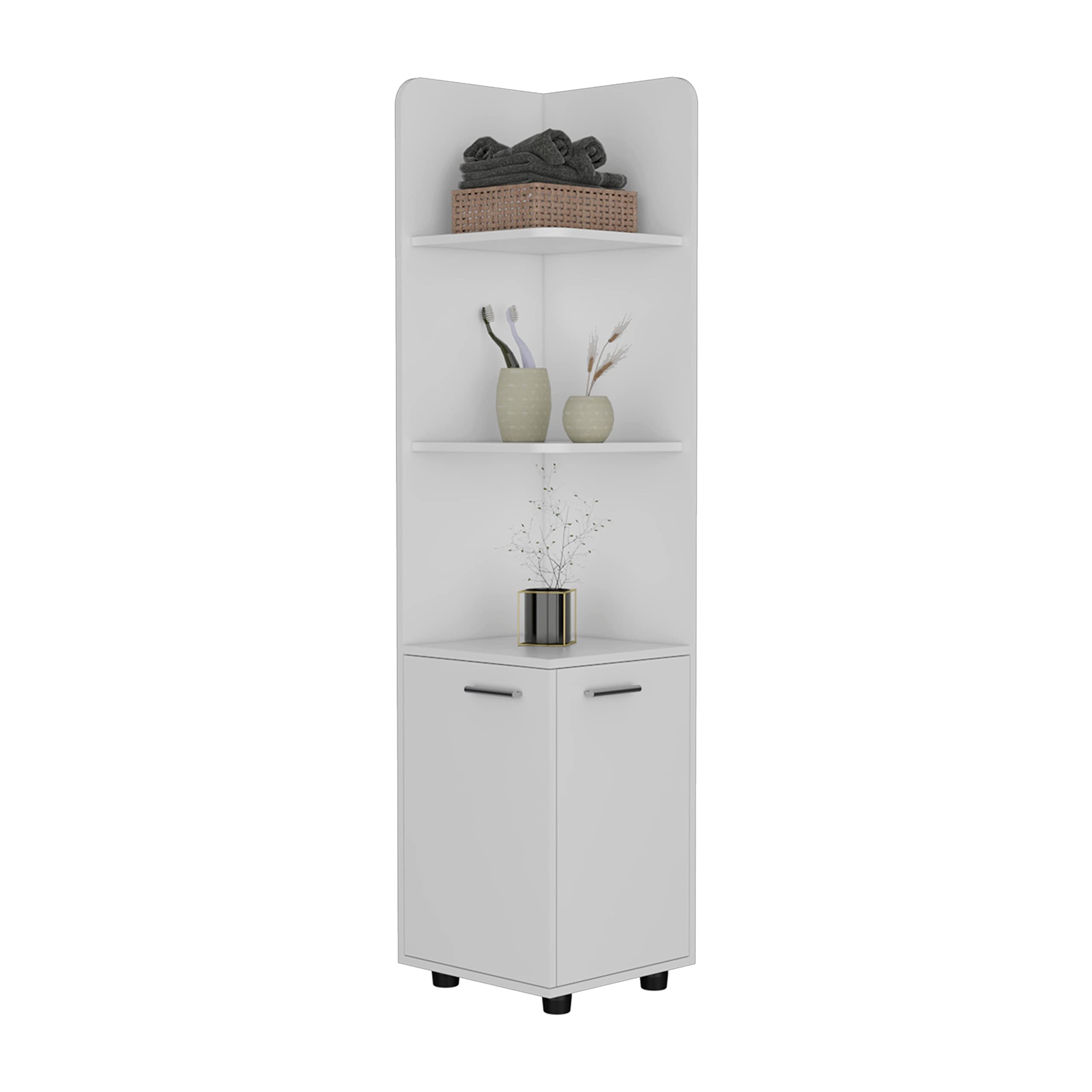 Depot E-Shop Vestal Tall Corner Cabinet With 3-Tier Shelf And 2-Door, White