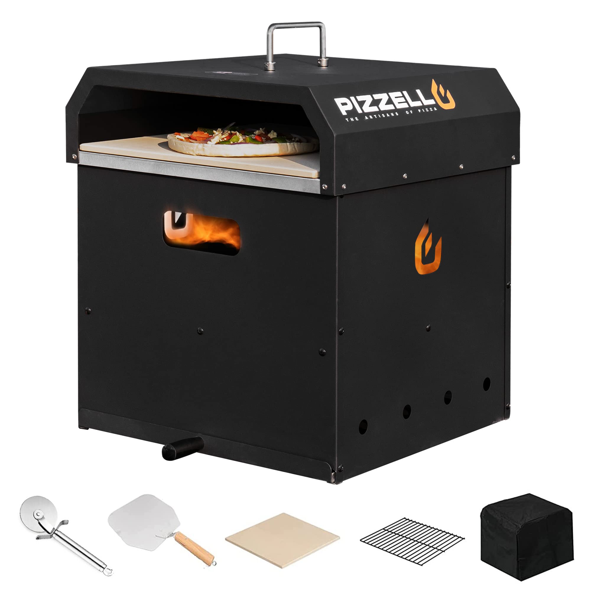 Pizzello 4-In-1 Outdoor Pizza Oven 16' Wood Fired Outside Oven 2-Layer Detachable Pizza Maker With Pizza Stone, Pizza Peel, Cov