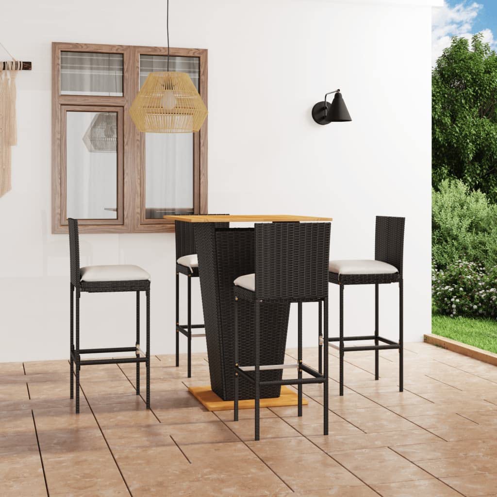 vidaXL Patio Bar Set with Cushions 5 Piece Garden Outdoor Balcony Backyard Terrace Bistro Furniture Table Chair Dining Stools Sets Poly Rattan Black
