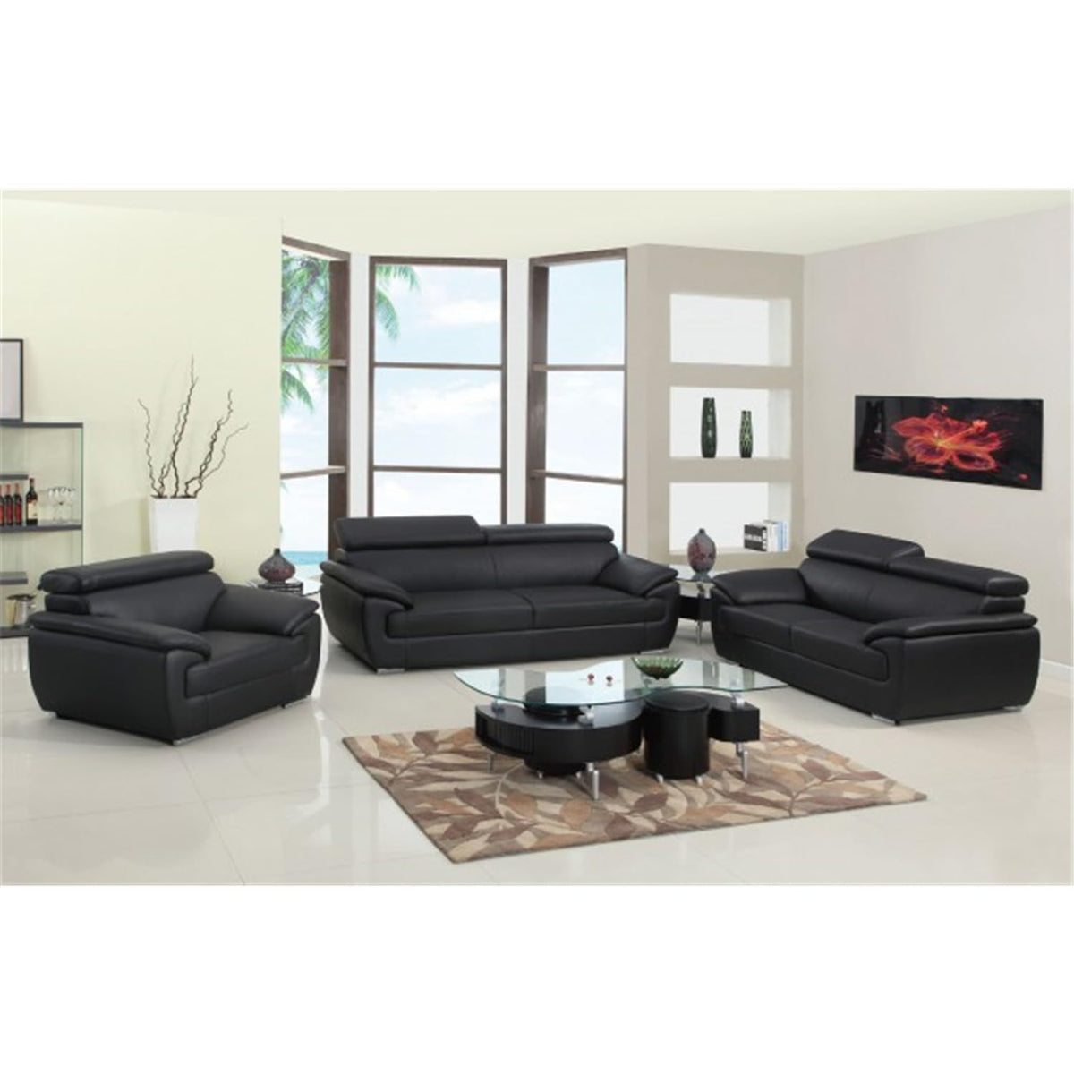 HomeRoots Decor 86-inch Captivating Black Leather Sofa