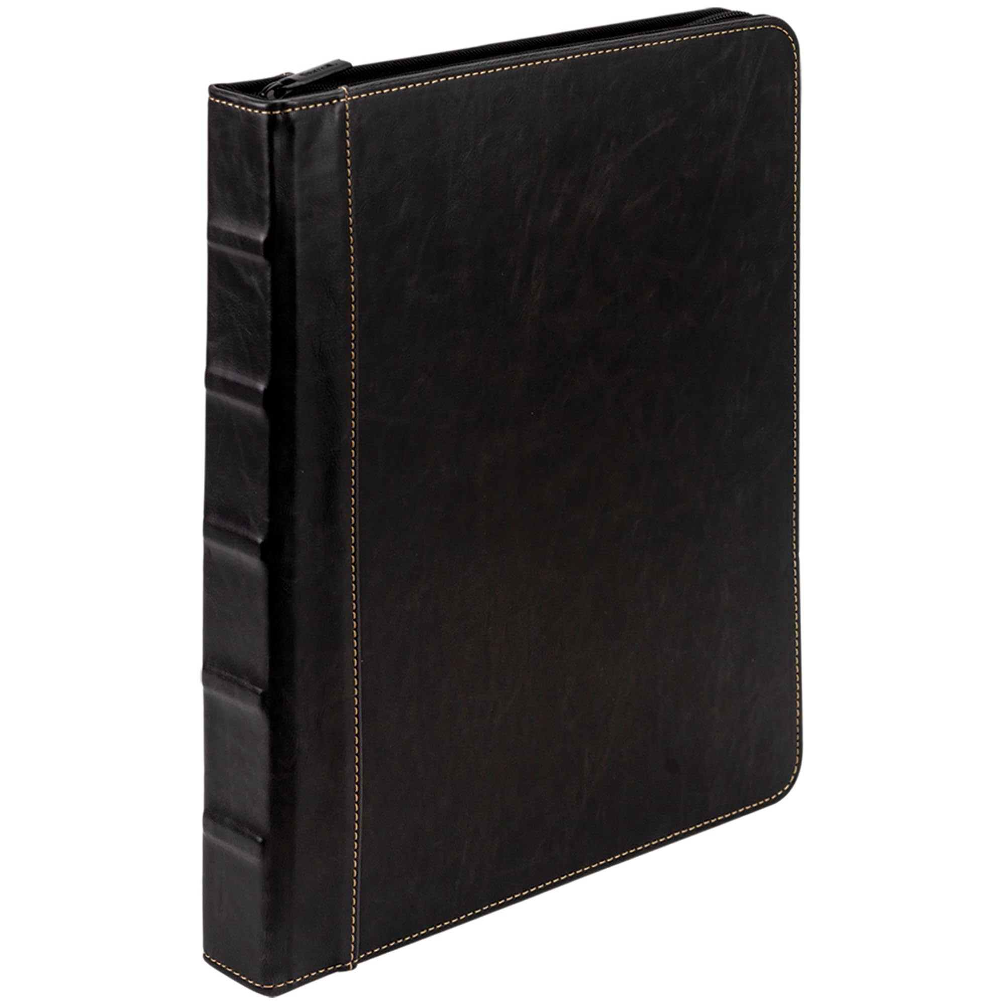 Samsill Vintage Hardback 3 Ring Zipper Binder, Professional Binder Organizer, Planner, 1 Inch Capacity, Faux Leather With Contra
