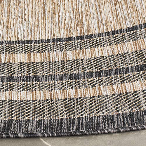 Safavieh Courtyard Collection 9' Round Natural / Black Cy8475 Indoor/ Outdoor Waterproof Easy Cleaning Patio Backyard Mudroom Area Rug