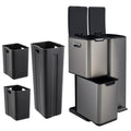 PrecisionAuto 16 Gal 3in1 Kitchen Trash Can, Triple Compartment Stainless Steel Garbage Can with Lid, Foot Pedal Trash and Rec