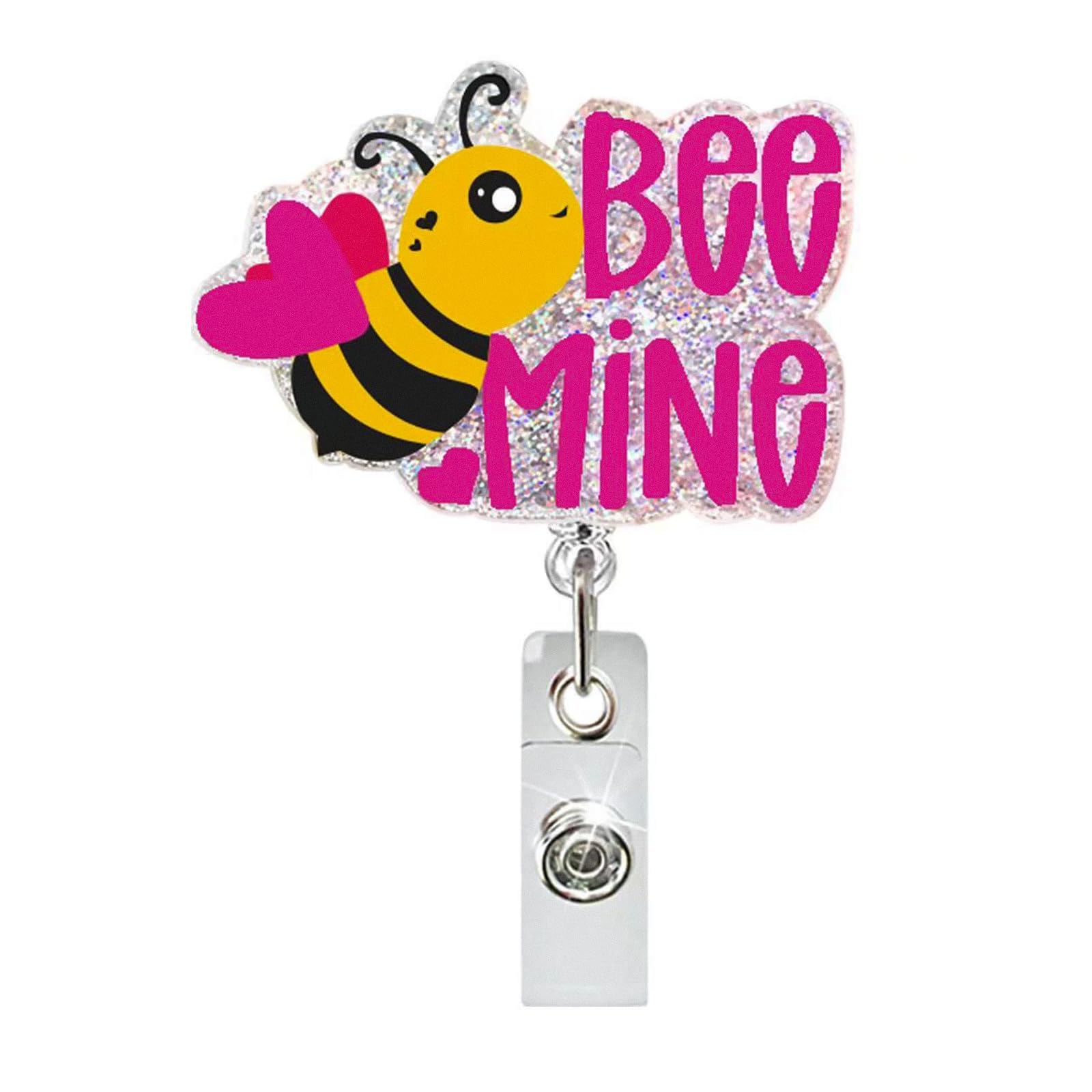 Valentine'S Day Badge Reel, Cute Bee Badge Clip, Valentine'S Day Glitter Badge Reels Retractable, Funny Retractable Id Badge Hol