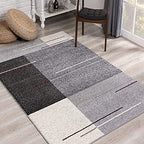 HomeRoots Grey 100% Twisted Polyester 7â€ x 9â€ Gray Modern Geometric Area Rug