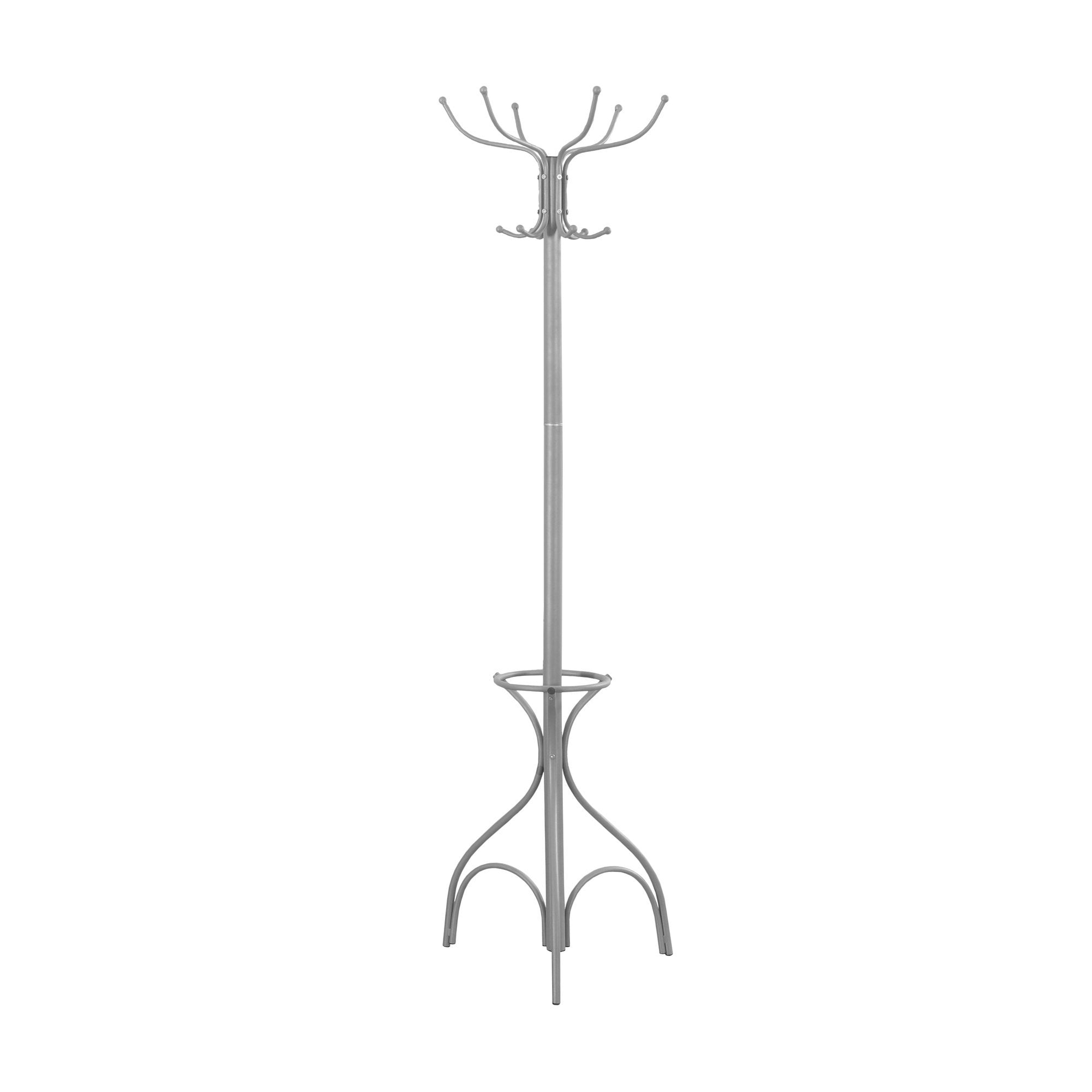 Monarch Coat Rack with an Umbrella Holder, Silver, 70'