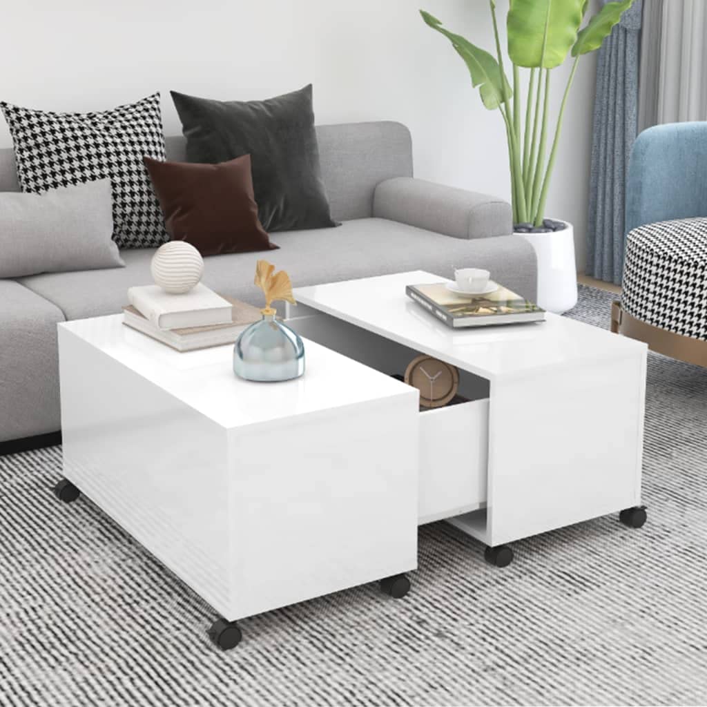 vidaXL Coffee Table High Gloss White 29.5"x29.5"x15" Engineered Wood