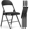Fenbeli Folding Chairs with Cushion 4 Pack - Black Fabric Padded Folding Chair with Steel Frame for Events Office Wedding Party,