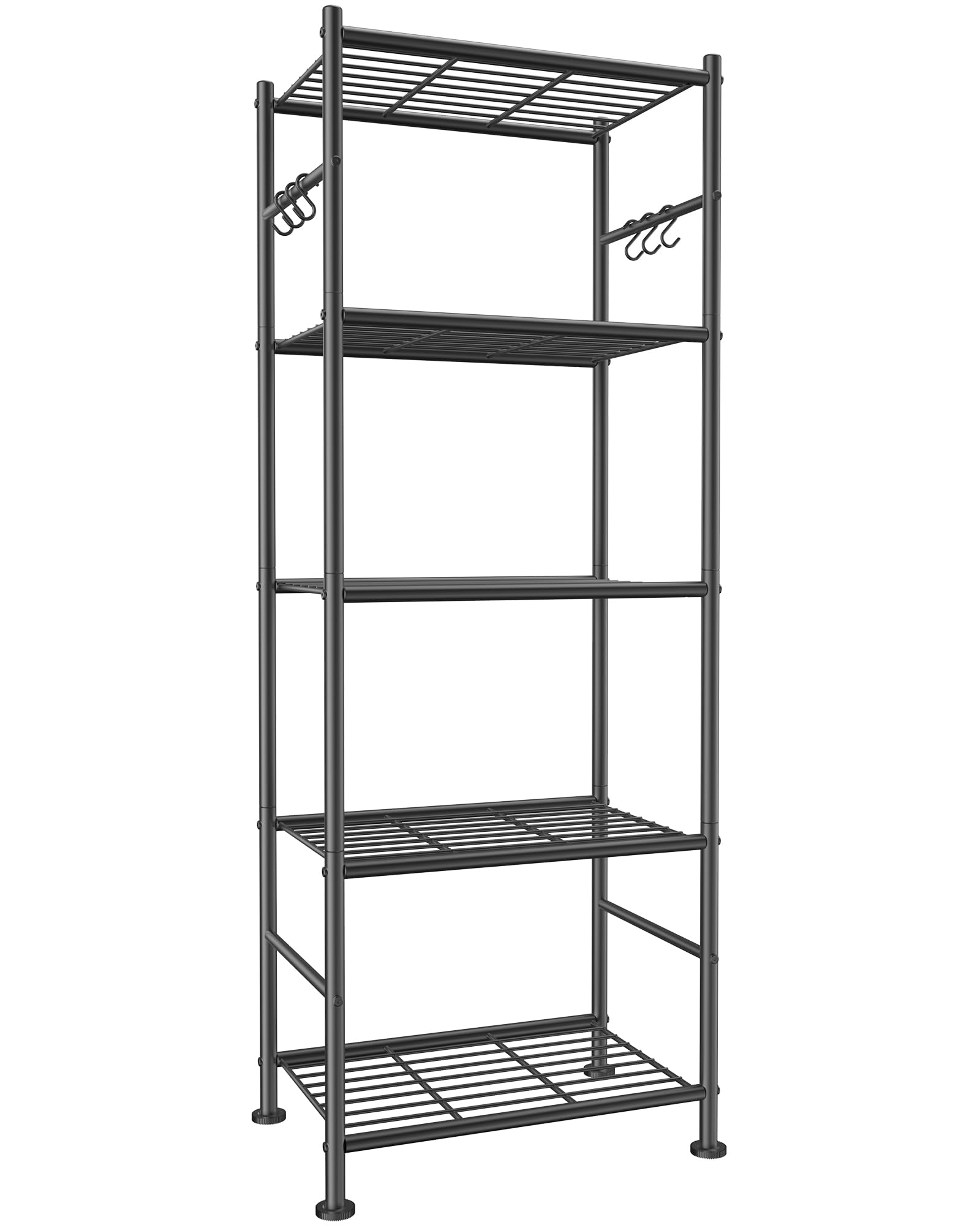 Sakugi Storage Shelves - 5-Tier Large Capacity Shelf Organizer with Hooks, Heavy-Duty Garage Shelving with Leveling Feet, Wobble