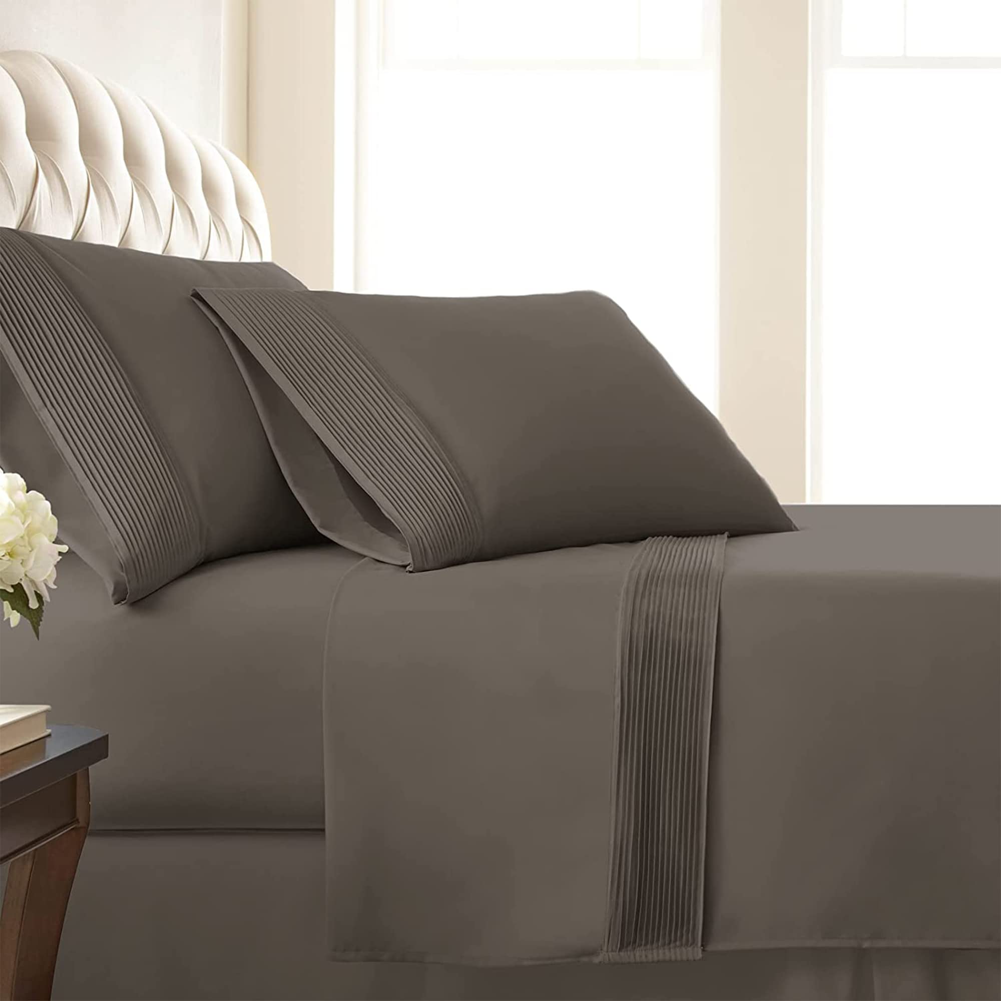 Southshore Fine Living Vilano Pleats, 5-Piece, 21-Inch Extra Deep Pocket Sheet, Split-King Sheets Set With Flat Sheets & Pillowc