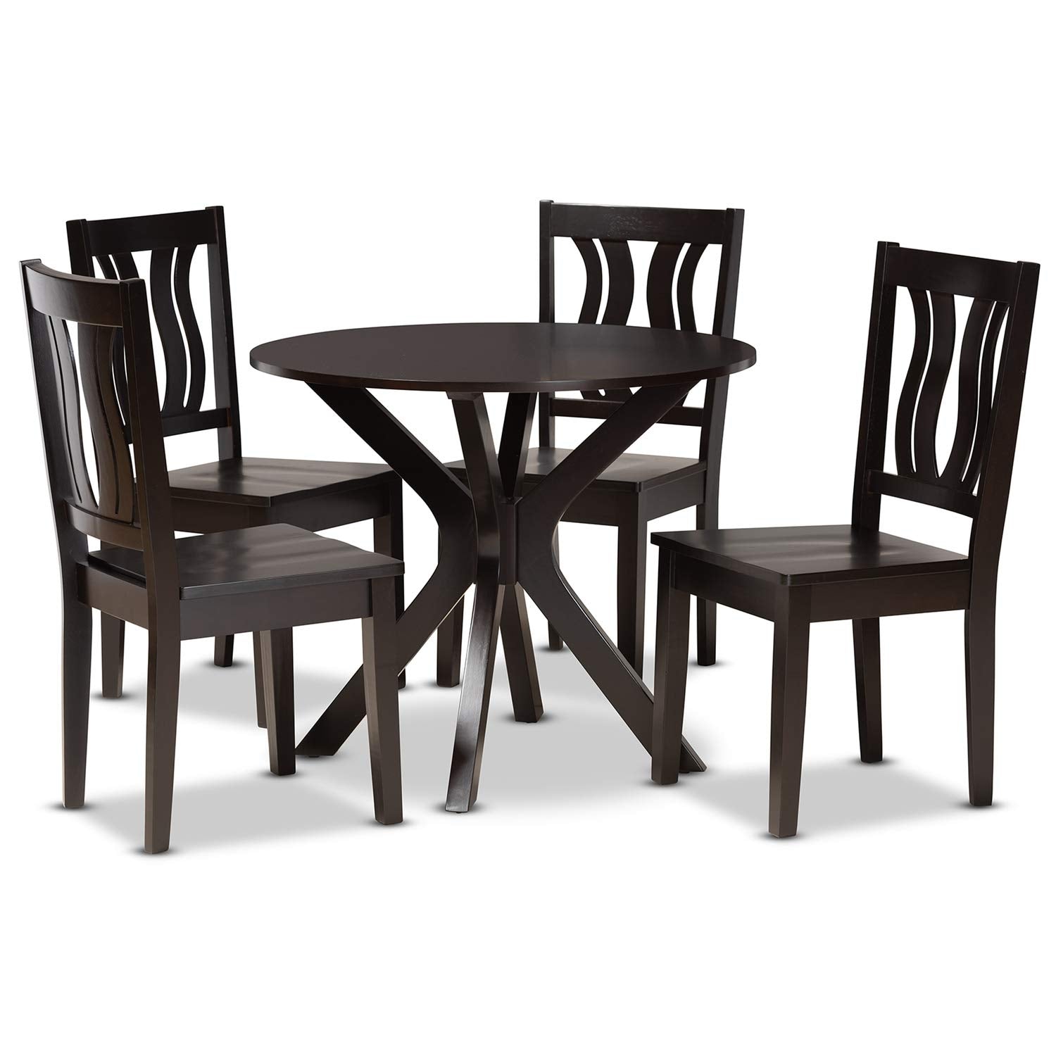 Baxton Studio Mare Dark Brown Wood 5-Piece Dining Table and Chair Set