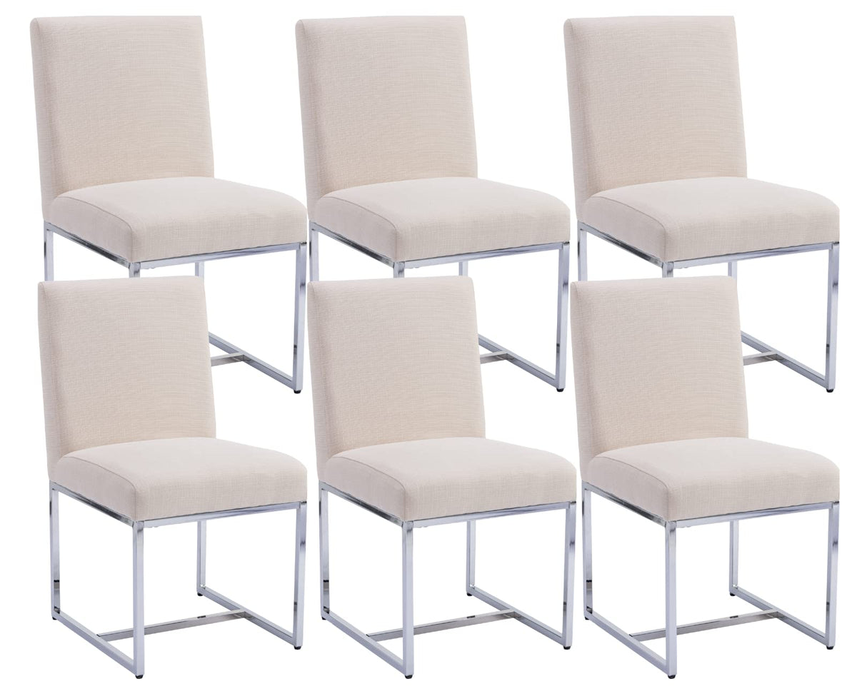 Cimota Modern Dining Chairs Set Of 6, Upholstered Dining Room Chairs Armless Guest Side Chair With Chrome Base For Dining Room/K