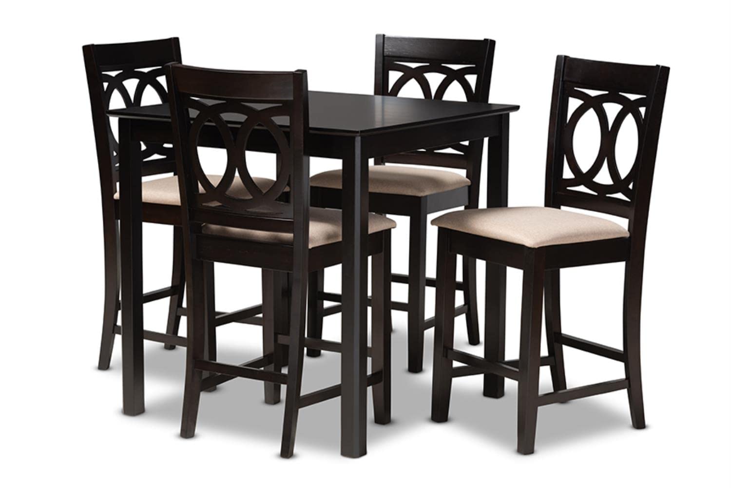 Baxton Studio Lenoir Modern and Contemporary Sand Fabric Upholstered Espresso Brown Finished 5-Piece Wood Pub Set