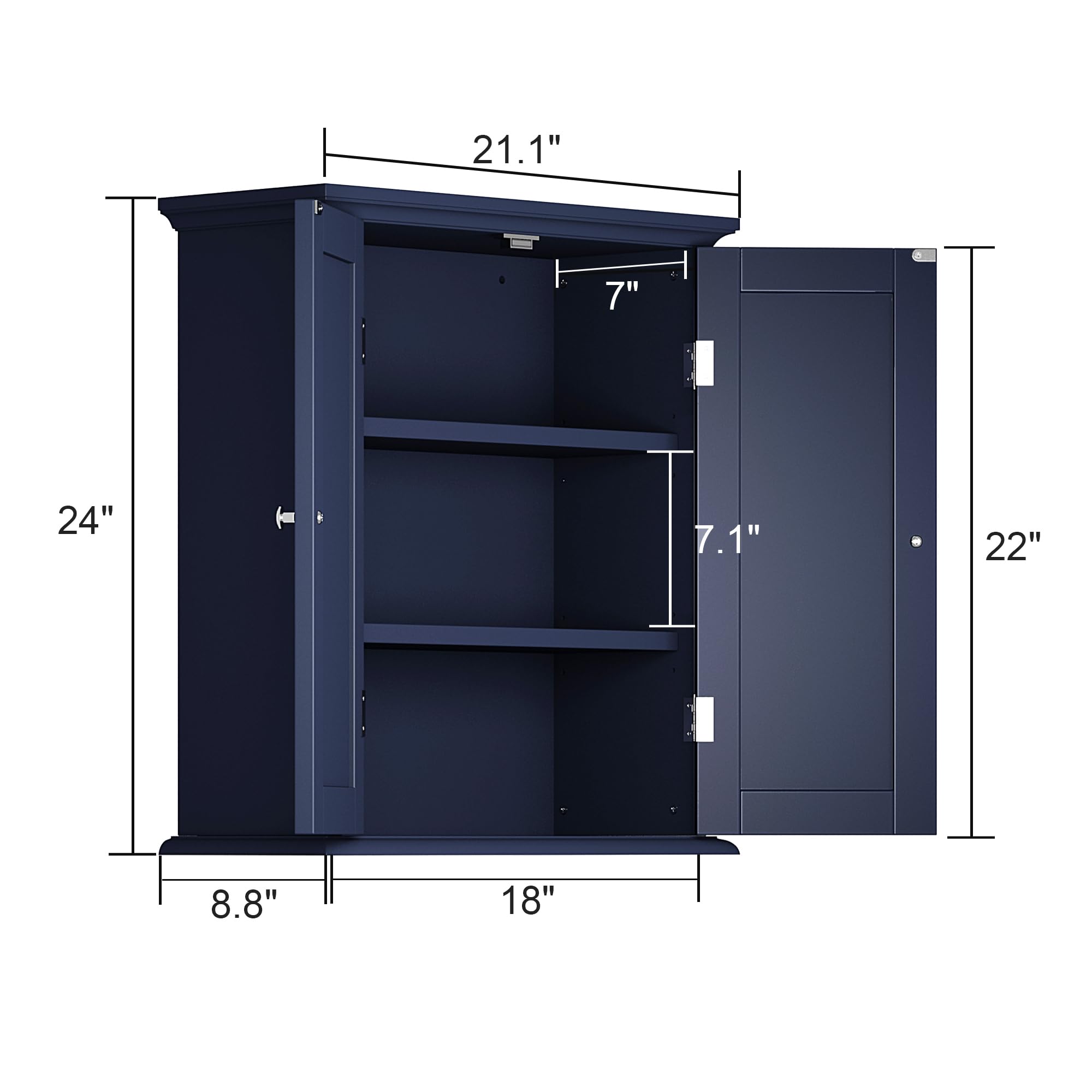 Choochoo Bathroom Wall Cabinet, Over The Toilet Space Saver Storage Cabinet, Medicine Cabinet With 2 Door And Adjustable Shelves, Cupboard, Navy Blue