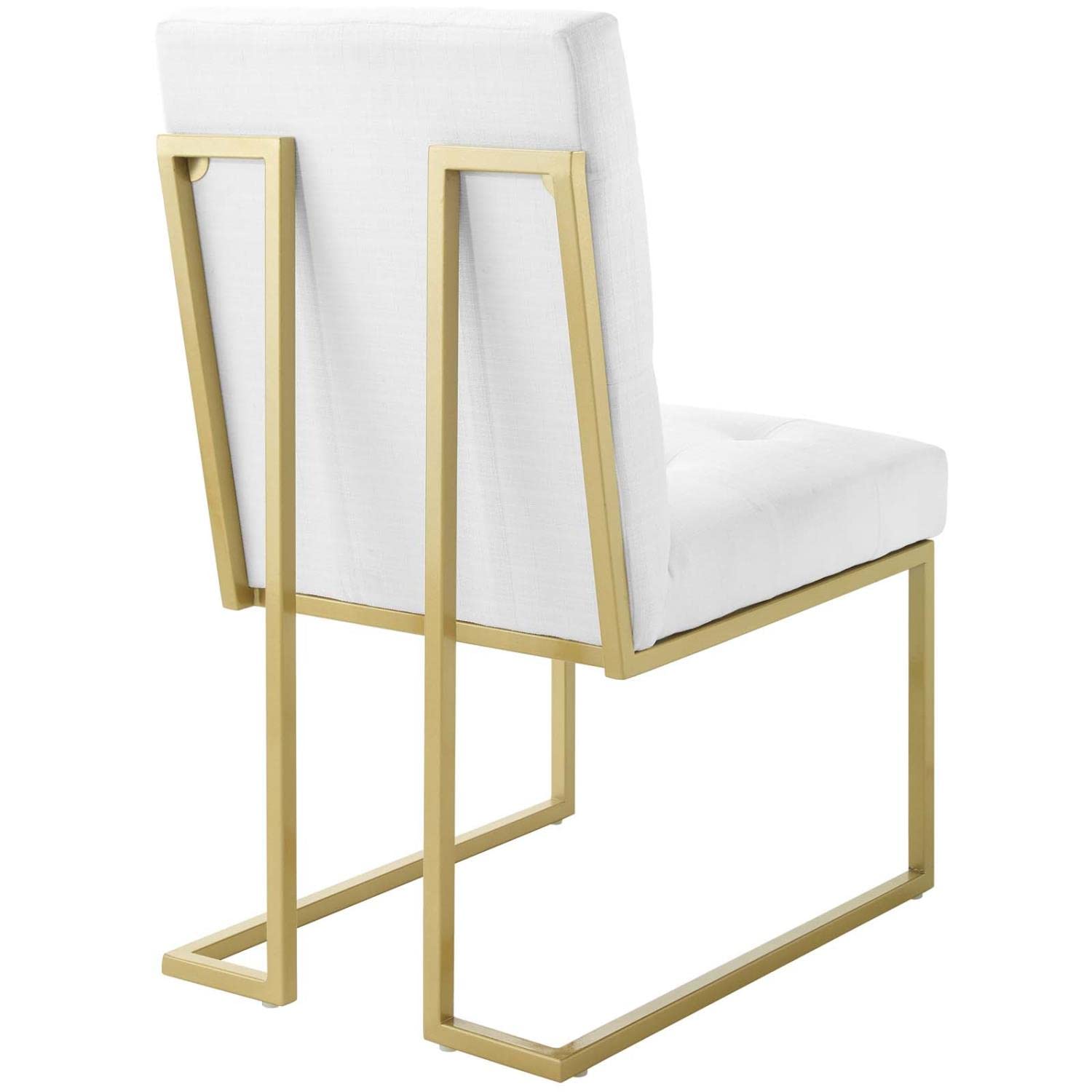 Modway Privy Stainless Steel Upholstered Fabric Dining Accent Chair Set Of 2, Gold White