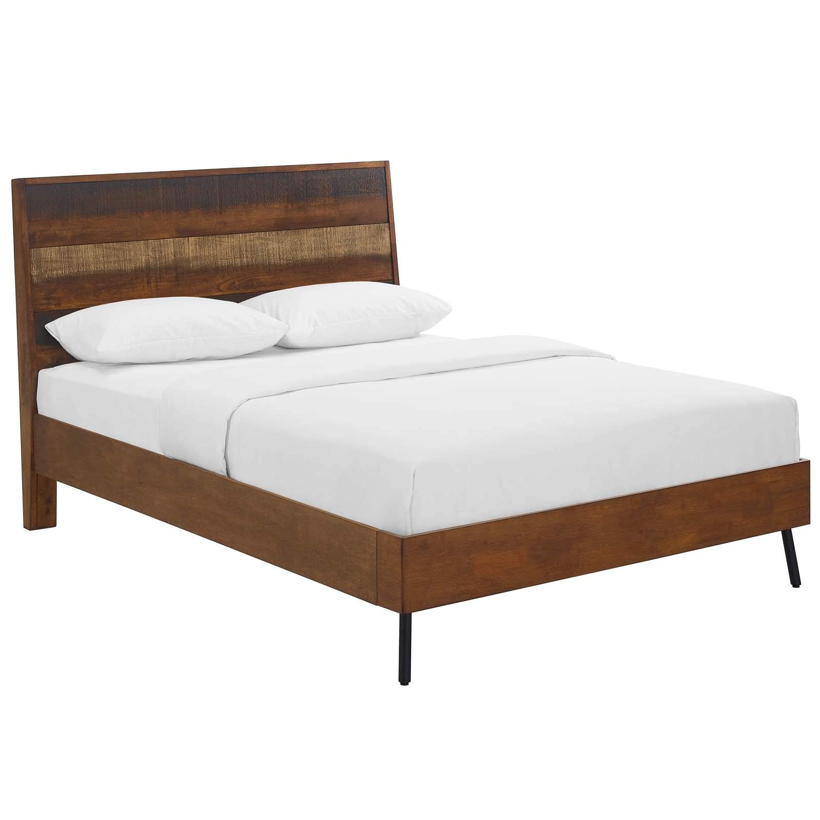 Modway Arwen Rustic Wood Queen Platform Bed Frame With Headboard In Walnut
