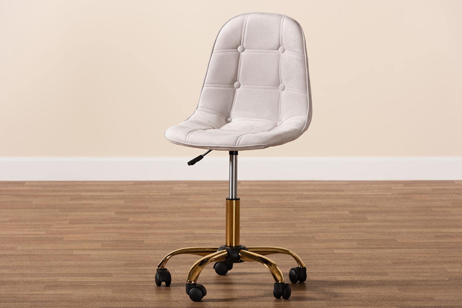 Baxton Studio Kabira Grey Velvet Fabric and Gold Metal Swivel Office Chair