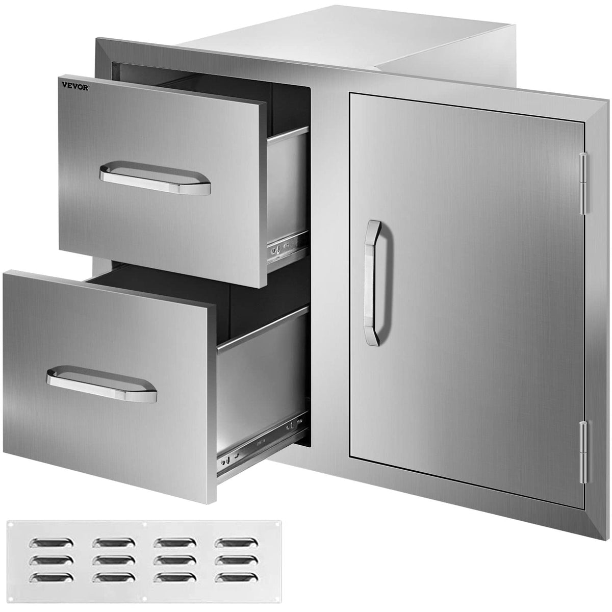 Vevor Outdoor Kitchen Door Drawer Combo, 32.5' W X 21.6' H X 20.5'D, Access Door/Double Drawers With Paper Towel Rack, Stainl