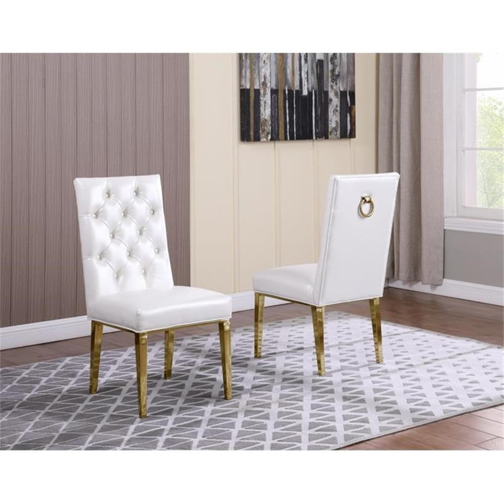 Furniture D222-6SC79-A Dining Set, White Faux Leather