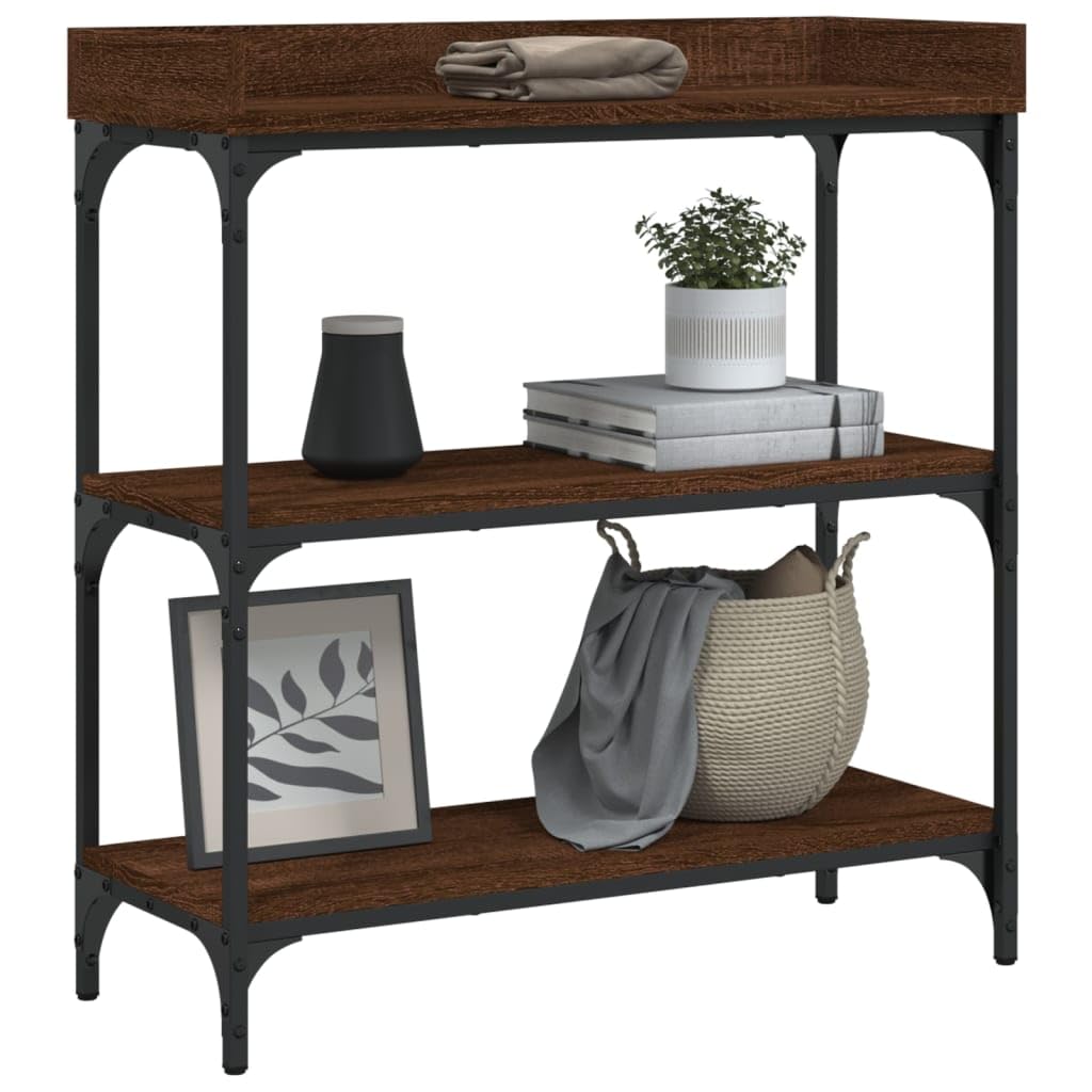 vidaXL Console Table with Shelves - Brown Oak, Industrial Style, Adjustable Feet, Ample Storage