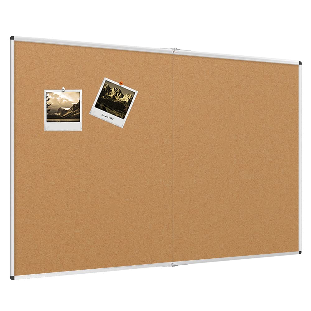Viz-Pro Large Cork Bulletin Board/Foldable Noticeboard, 60 X 36 Inches, Silver Aluminium Frame