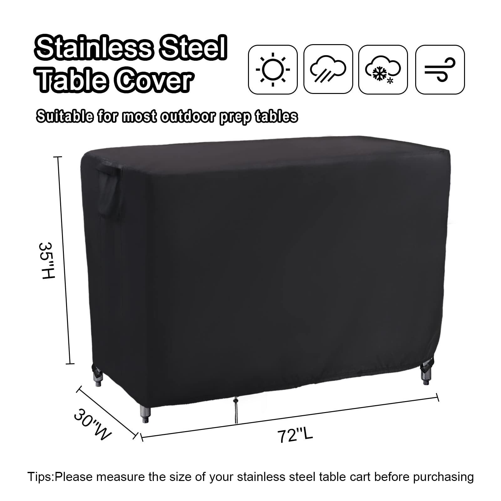 Kingling Outdoor Prep Table Cover, Waterproof Stainless Steel Table Cover Metal Table Cover Protection For Patio Kitchen Prep/Work Table - 72''L X 30''W X 35''H