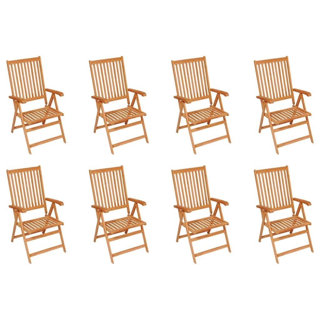 vidaXL Set of 8 Adjustable Reclining Patio Chairs - Durable Solid Teak Wood, Fine Sanded Finish - Includes Comfortable Fabric Cushions in Anthracite - Foldable, Space-Saving Design - Ideal for Out...