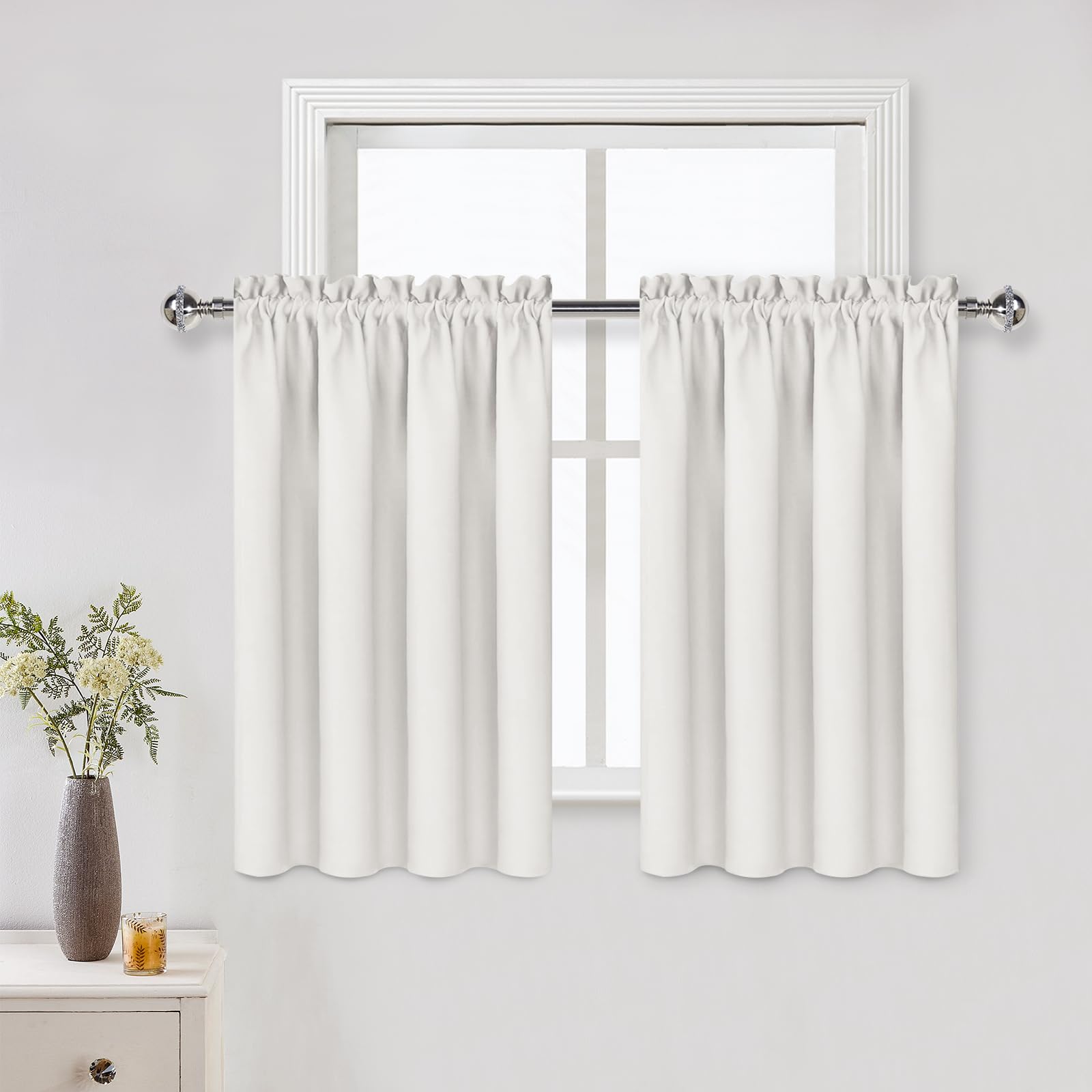Dwcn Short Ivory Blackout Curtains For Small Window, Thermal Insulated Energy Saving Room Darkening Curtains For Kitchen/Bedroom