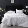 Simple&Opulence 100% Linen Duvet Cover Set With Embroidery Border Washed - 3 Pieces (1 Duvet Cover With 2 Pillow Shams) With Button Closure Soft Breathable Farmhouse - White, Queen Size